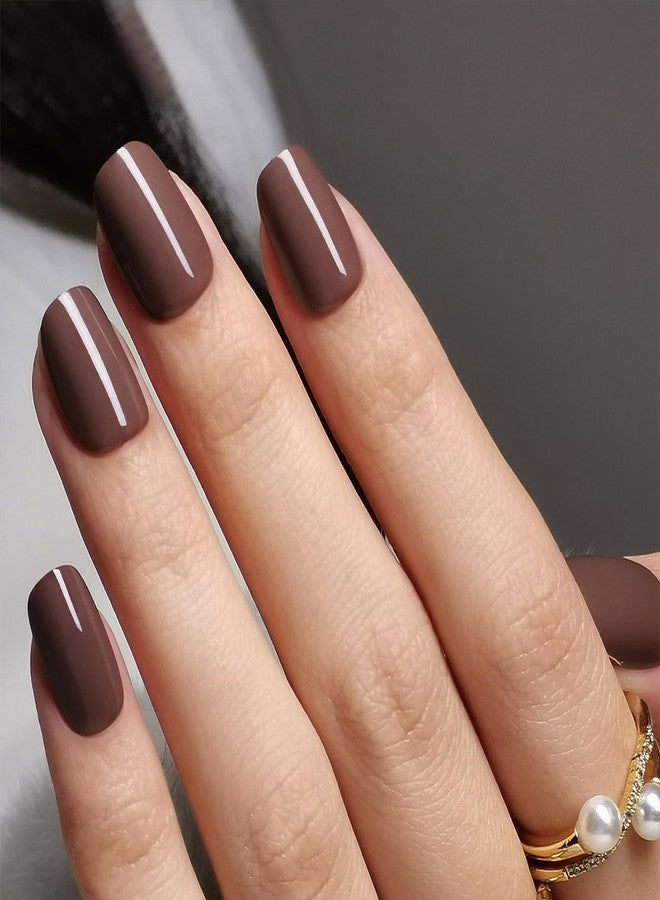WAFOLOZE brown Press On Nails - Short Square Press On Nails, Glue On Nails Short Fake Nails, Nail Press Ons 16 Sizes - 32Pcs Reusable Soft Gel Artificial False Nails Tips Kit - Image 2